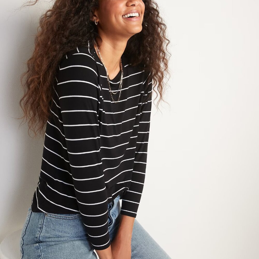 Old Navy Luxe Long-Sleeve Crew-Neck Striped T-Shirt